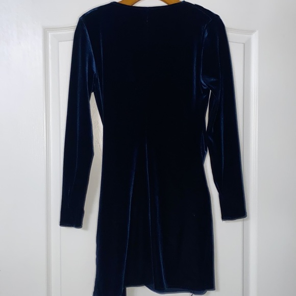 TOPSHOP Blue Velvet Drape Button Mini Cocktail Dress - Picture 5 of 5